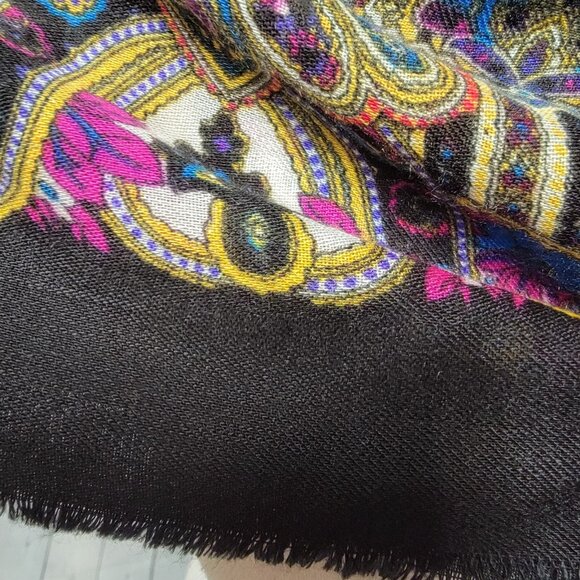 VINTAGE GLENTEX Scarf COLORFUL PAISLEY‎ LIKE PRINT SCARF EYELASH EDGE - Picture 3 of 4